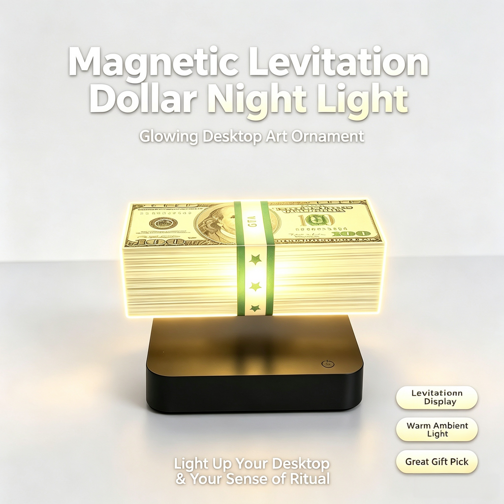 Magnetic Levitation Dollar Night Light, 3 Color Modes Glowing Money Stack Lamp, Creative Get-Rich Vibe Desktop Ornament, Unique Ambient Gift