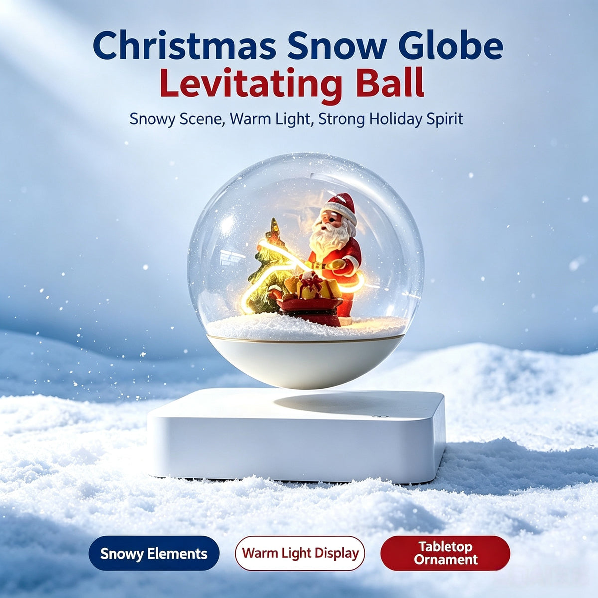 Magnetic Levitating Christmas Snow Globe, Santa Claus LED Warm Light Desktop Decor Gift