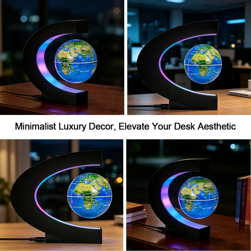 Maglev Globe with C-Shaped Stand - Floats, Gradient Color LED Light, High-Definition World Map, High-Tech Desktop Accessory, Indoor Desk Gadget, Office Decor, Unique Gifts for Man, Gifts for Boyfriends