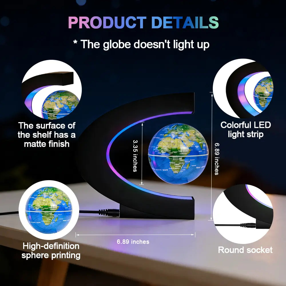 Maglev Globe with C-Shaped Stand - Floats, Gradient Color LED Light, High-Definition World Map, High-Tech Desktop Accessory, Indoor Desk Gadget, Office Decor, Unique Gifts for Man, Gifts for Boyfriends