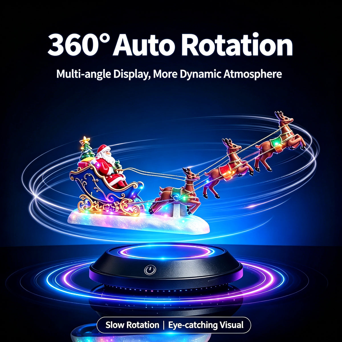 Magnetic Levitation Santa Sleigh Ornament with 6 Reindeer, Auto Rotating LED Christmas Decor, Festive Desktop Gift