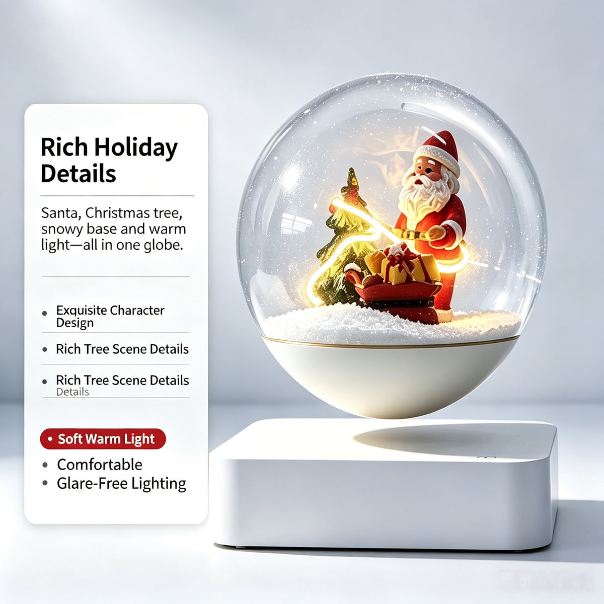Magnetic Levitating Christmas Snow Globe, Santa Claus LED Warm Light Desktop Decor Gift