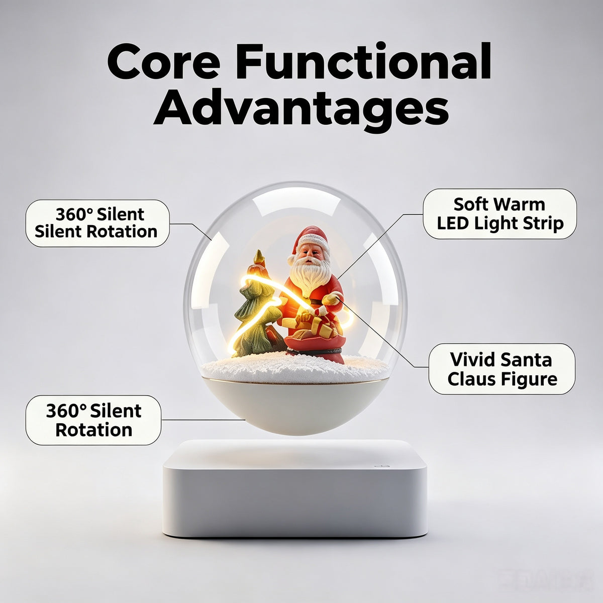Magnetic Levitating Christmas Snow Globe, Santa Claus LED Warm Light Desktop Decor Gift