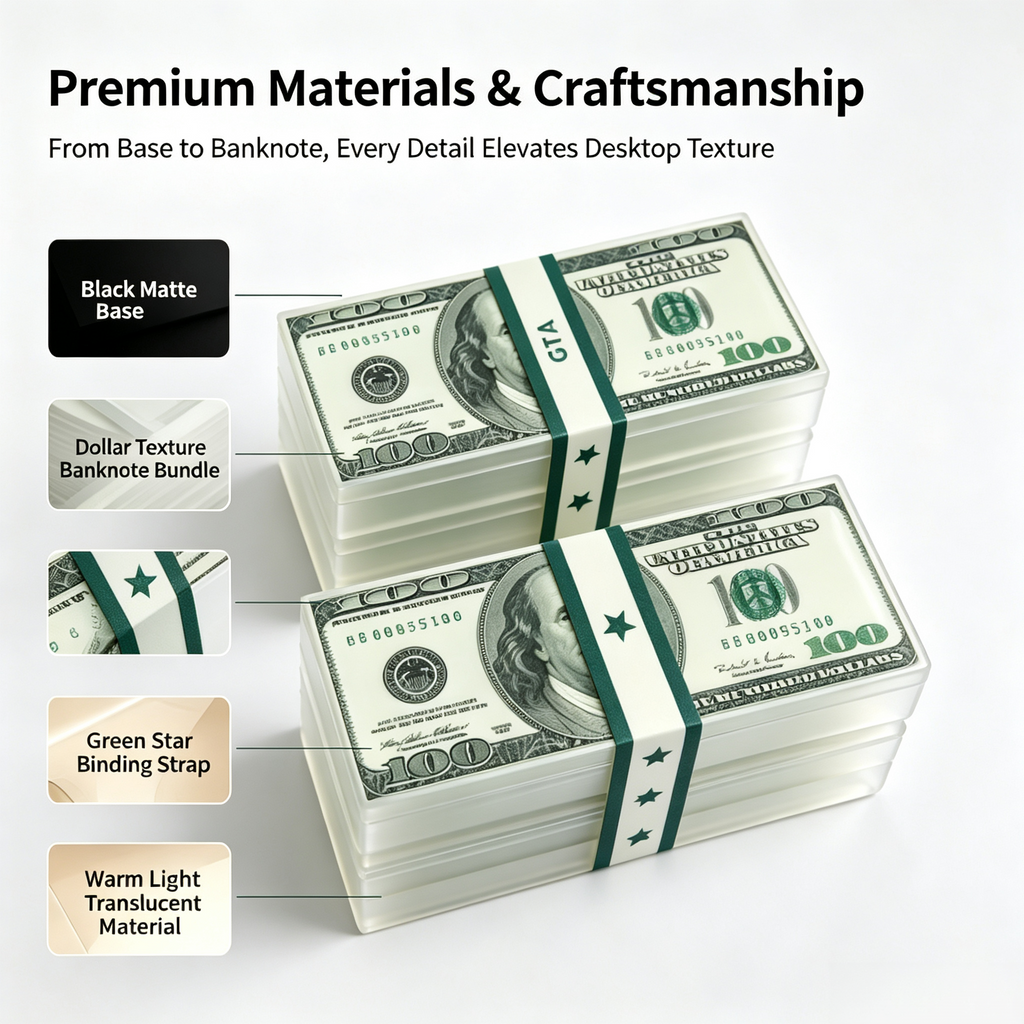 Magnetic Levitation Dollar Night Light, 3 Color Modes Glowing Money Stack Lamp, Creative Get-Rich Vibe Desktop Ornament, Unique Ambient Gift