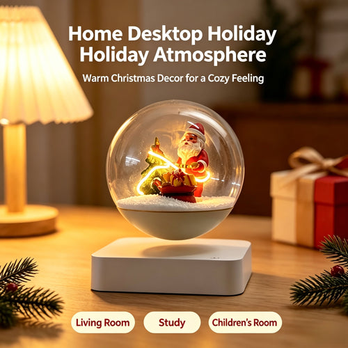 Magnetic Levitating Christmas Snow Globe, Santa Claus LED Warm Light Desktop Decor Gift