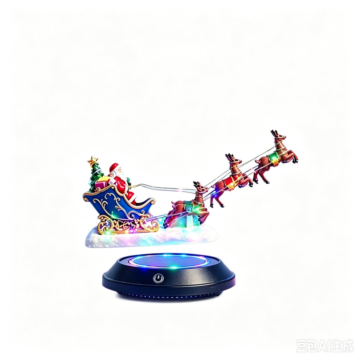 Magnetic Levitation Santa Sleigh Ornament with 6 Reindeer, Auto Rotating LED Christmas Decor, Festive Desktop Gift