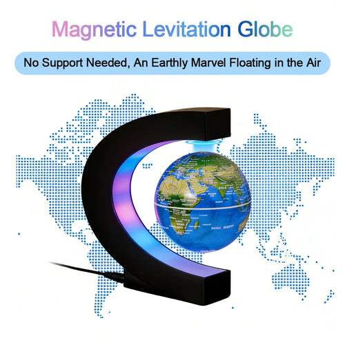 Maglev Globe with C-Shaped Stand - Floats, Gradient Color LED Light, High-Definition World Map, High-Tech Desktop Accessory, Indoor Desk Gadget, Office Decor, Unique Gifts for Man, Gifts for Boyfriends