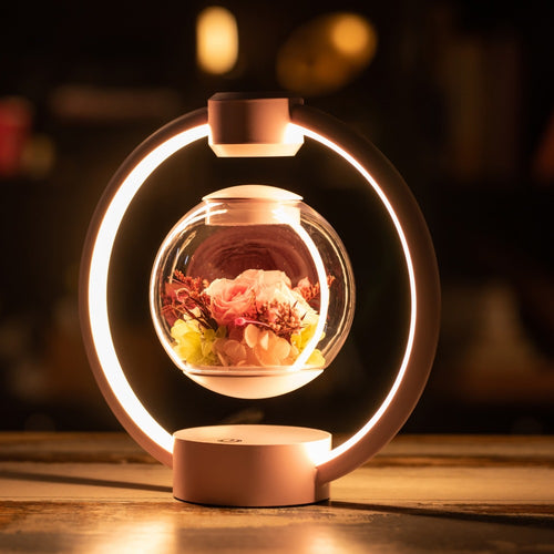 Magnetic Levitating Preserved Rose Lamp, Rotating LED Touch Night Light, Romantic Gift for Her